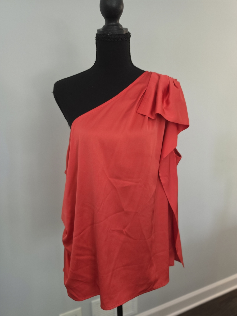INC International Concepts One-Shoulder Coral-Red Ruffle Top